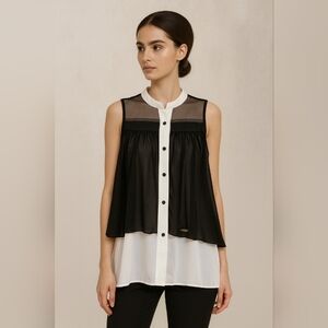 DOCA Collection Sleeveless Black & White Sheer Layered Blouse – Size M
